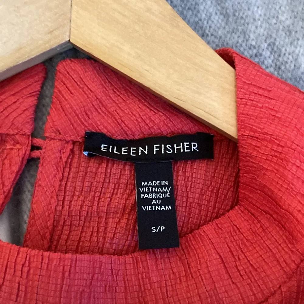 Eileen Fisher Orange Woven Plissé Mock Neck Dress| Sz S/P Pre Owned condition - Picture 10 of 13